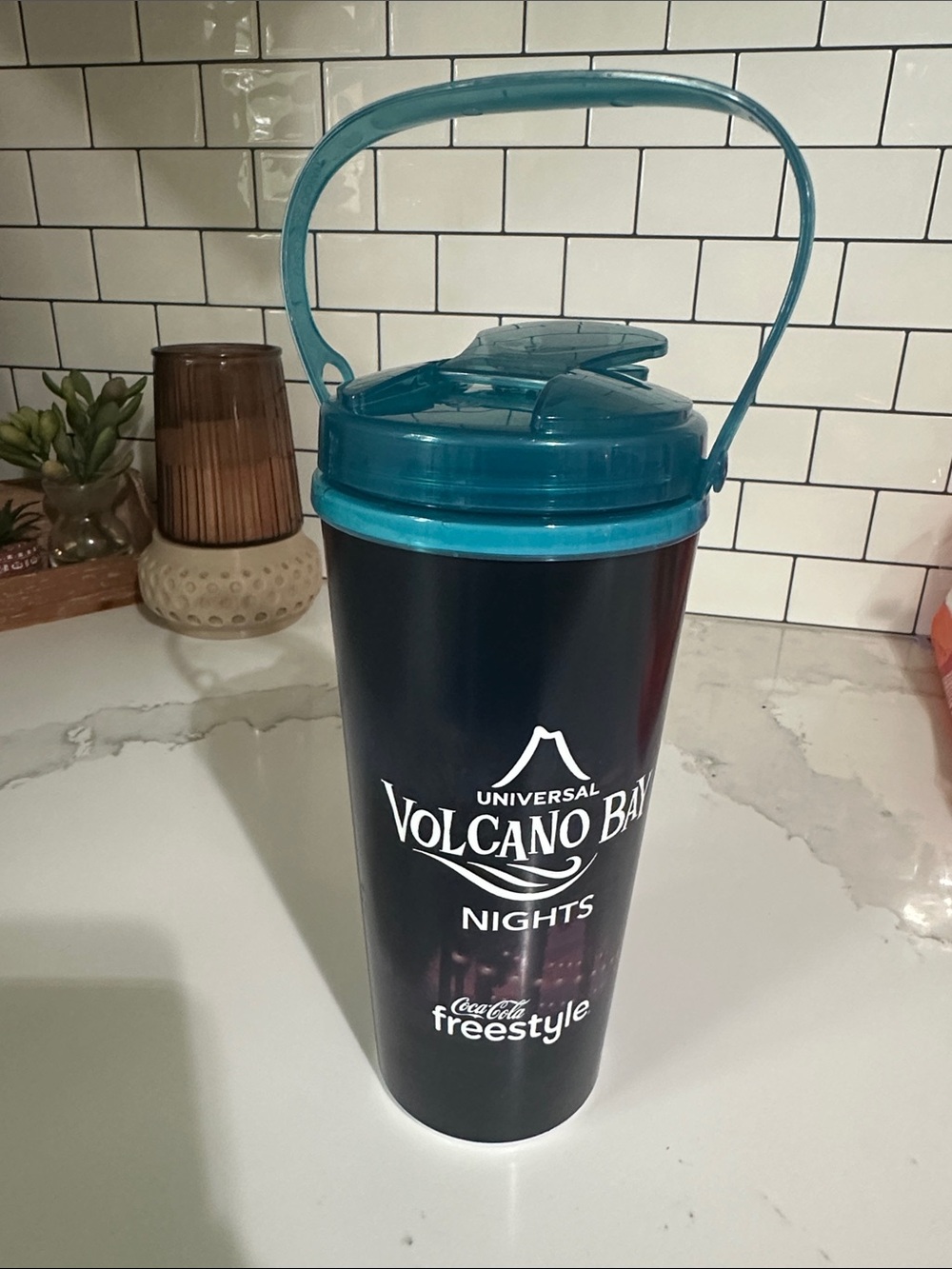 Universal Volcano Bay Nights Tall Travel Water Bottle - Teal Lid, Black Body